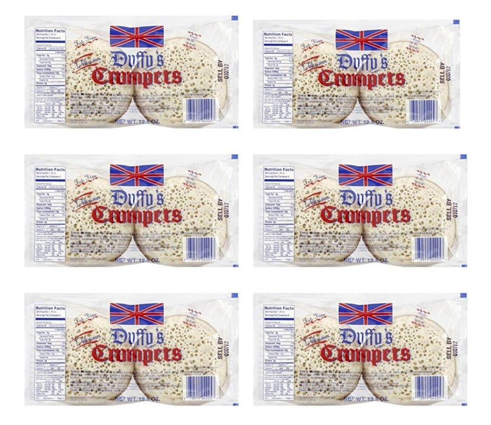 Duffy's Crumpets pack on plate, perfect for toasting to a golden finish.