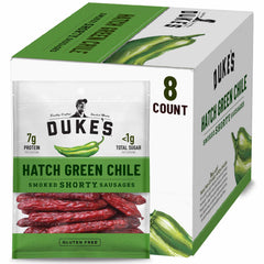 Duke's Hatch Green Chile Smoked Shorty Sausages pack for on-the-go protein.