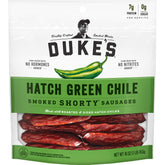 Duke's Hatch Green Chile Shorty Sausages front package shows protein-rich snack