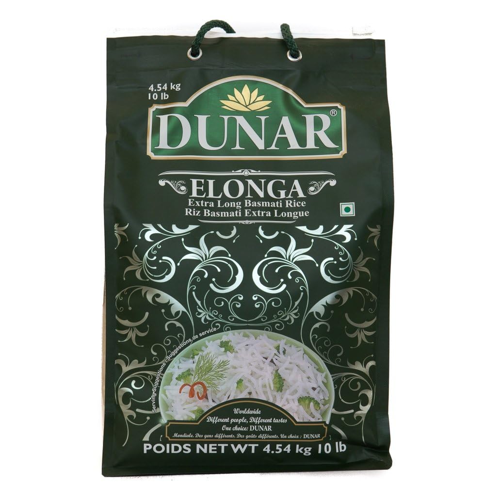 Dunar Elonga Basmati 1121 packaging shows premium long-grain quality