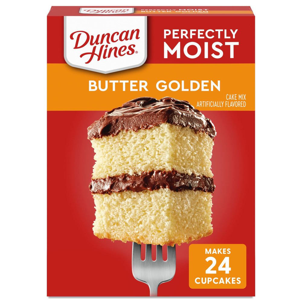 Duncan Hines Butter Golden Cake Mix box ready for home baking