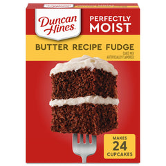 Duncan Hines Butter Recipe Fudge Cake Mix box ready for quick family baking