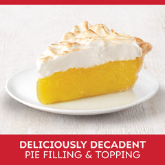 Duncan Hines Comstock Lemon Crème filling on crust, showcasing homemade pie appeal.