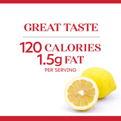 Duncan Hines Comstock Lemon Crème topping on ice cream for a refreshing dessert.