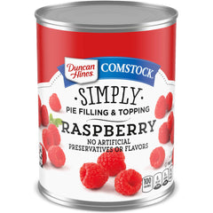 Duncan Hines Comstock Raspberry Pie Filling can front, ideal for homemade pies.