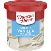 Duncan Hines Creamy Vanilla Frosting 16 oz can ready to spread on desserts.