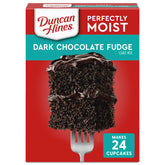 Duncan Hines Dark Chocolate Fudge Cake Mix box front for quick family baking