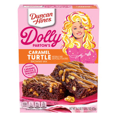 Duncan Hines Dolly Parton caramel turtle brownie box ready to bake for quick desserts