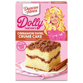 Duncan Hines Dolly Parton Cinnamon Swirl Crumb Cake box for a cozy bake