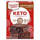 Duncan Hines keto-friendly brownie mix box highlighting zero added sugar indulgence.
