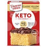 Duncan Hines Keto Yellow Cake Mix box front showing zero added sugar option