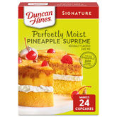 Duncan Hines Pineapple Supreme box front highlighting real pineapple juice for bright flavor