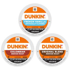 Dunkin Best Sellers variety pack box show six 10-count boxes for family use
