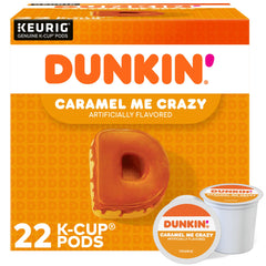 Dunkin Caramel Coffee Cake pods on front packaging for quick flavor access