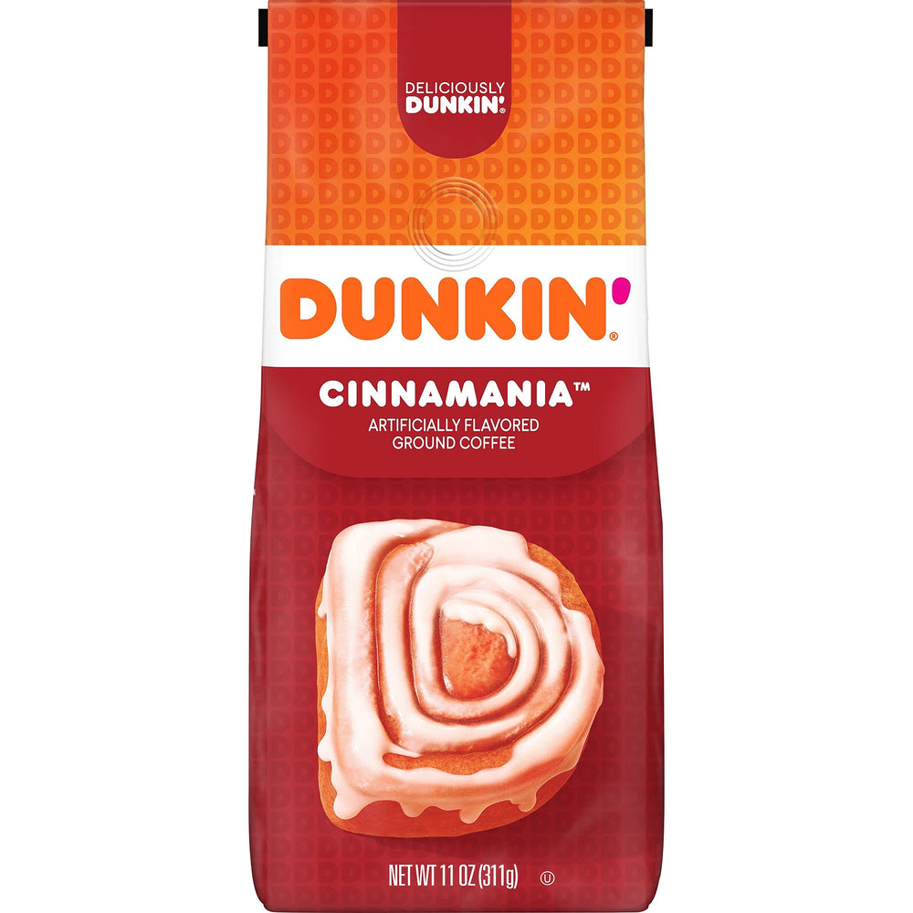 Dunkin Cinnamania ground coffee bag with cinnamon-forward aroma for everyday breakfast ritual.