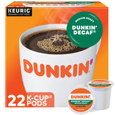 Dunkin' Donuts Decaf K-Cup carton front view for Keurig brewers.
