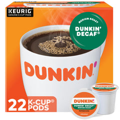 Dunkin' Donuts Decaf K-Cup pod closeup shows smooth roast.