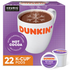 Steaming cup of Dunkin' Donuts hot cocoa reveals rich, creamy chocolate.