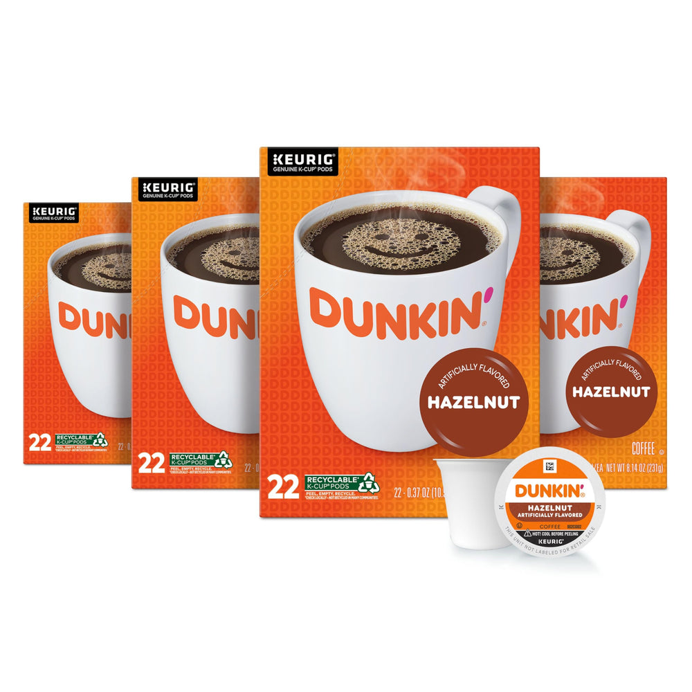 Dunkin Hazelnut coffee K-Cup box front for quick home brewing