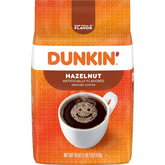 Dunkin Hazelnut ground coffee bag with rich aroma for home brewing