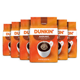 Dunkin Hazelnut ground coffee six-pack bags ready for home brewing