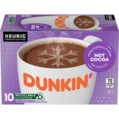 Dunkin Milk Chocolate Hot Cocoa pods with a steaming cup for a quick cozy drink.
