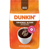 Dunkin Original Blend whole bean 18 oz bag ready for grinding for any brew