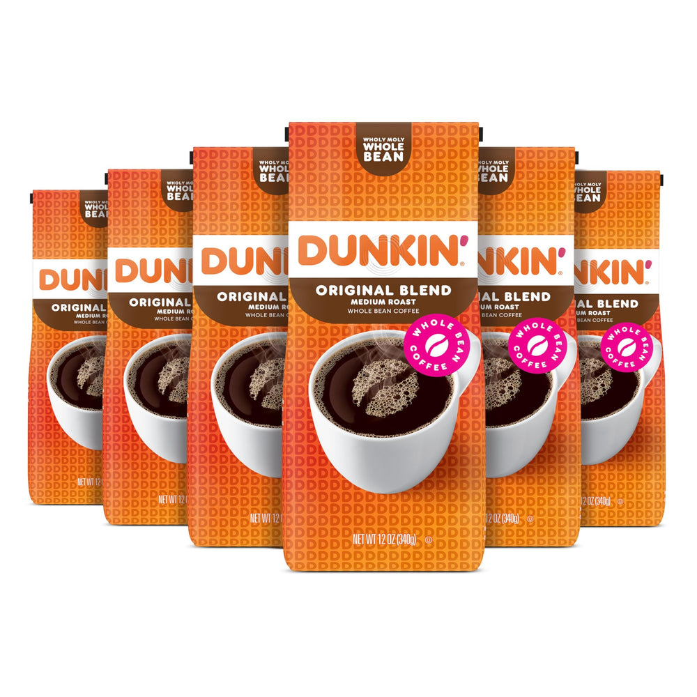 Dunkin' Original Blend whole-bean six-pack for easy at-home grinding.