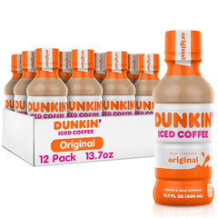 Dunkin Original Iced Coffee bottle on ice for quick refreshment