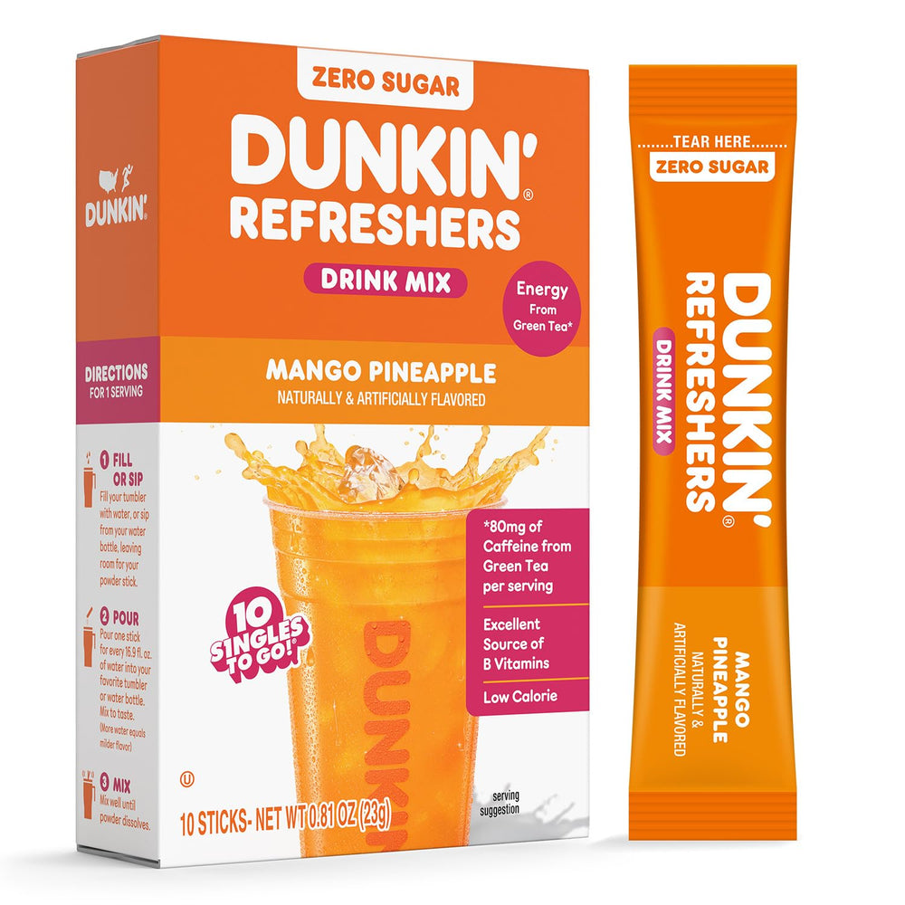 Dunkin Refreshers Mango Pineapple packet for on-the-go hydration and flavor.
