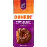 Dunkin Turtle Love ground coffee bag in home kitchen for easy brewing