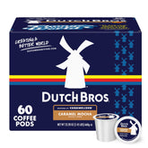 Dutch Bros Caramel Mocha pods packaging highlights convenience for busy mornings.