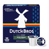 Dutch Bros Irish Cream flavored coffee pods in a 32-count box for quick mornings