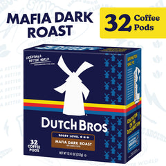 Close-up of Mafia Dark Roast coffee pods for Keurig brewers.