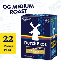 Dutch Bros OG Medium Roast pods front view, compact packaging for quick brew