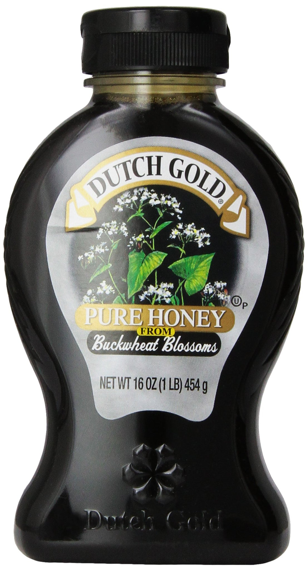 Dutch Gold Honey Buckwheat bottle with rich color, ideal for breakfast drizzle.