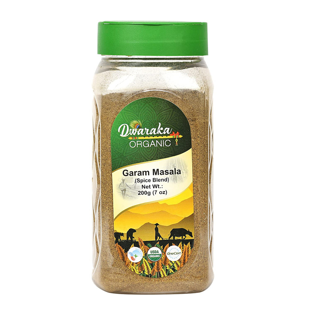 DWARAKA Garam Masala powder in a jar enriches curries with warm, aromatic depth.