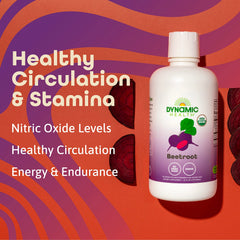 Dynamic Health Beetroot juice in glass, easy to add to smoothies