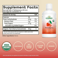 Dynamic Health Tart Cherry Juice glass with ice featuring tart flavor for beverages