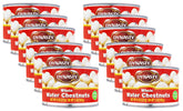 Dynasty canned whole water chestnuts front view, 12-pack for quick meals.