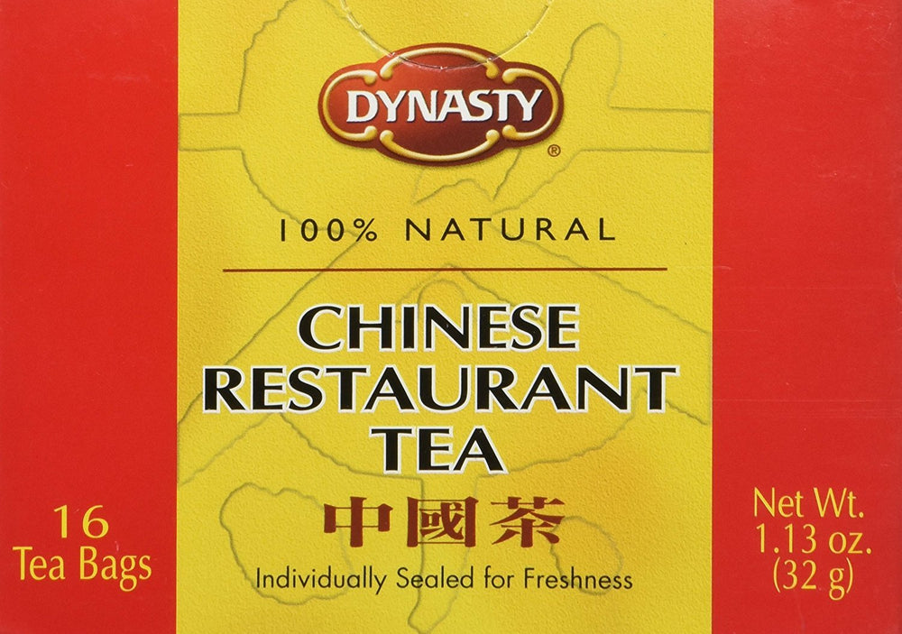 Dynasty Chinese Restaurant Tea packaging highlights a premium, convenient 16-bag box.