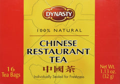 Dynasty Chinese Restaurant Tea packaging highlights a premium, convenient 16-bag box.