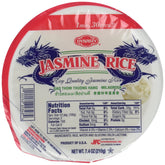 Dynasty Jasmine cooked rice packaging shown for quick, convenient meals.