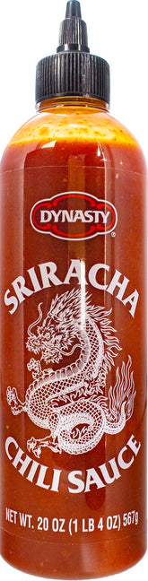 Dynasty Sriracha bottle front displays bold flavor and branding