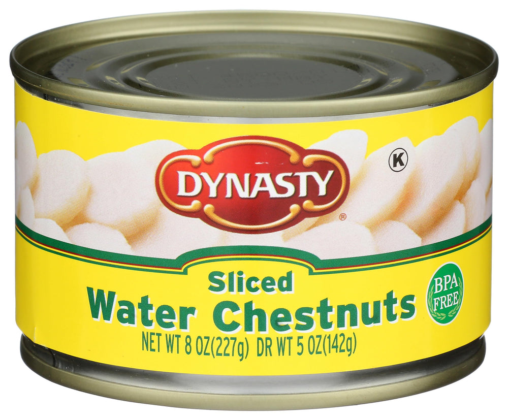 Dynasty Water Chestnuts Sliced—crisp texture ideal for stir-fries and salads.