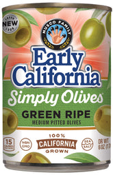 Early California Simply Olives green ripe olives in a can ready to serve.