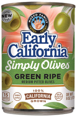 Early California Simply Olives green ripe olives in a can ready to serve.