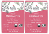 Earth Mama Milkmaid Tea box front highlighting organic, caffeine-free lactation blend.