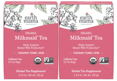 Earth Mama Milkmaid Tea box front highlighting organic, caffeine-free lactation blend.