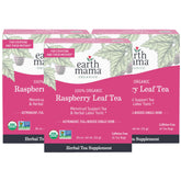 Earth Mama Organic Red Raspberry Leaf Tea packaging on display, highlighting organic and kosher certification